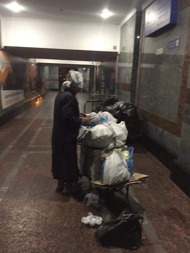 A woman with a kart full of bags
