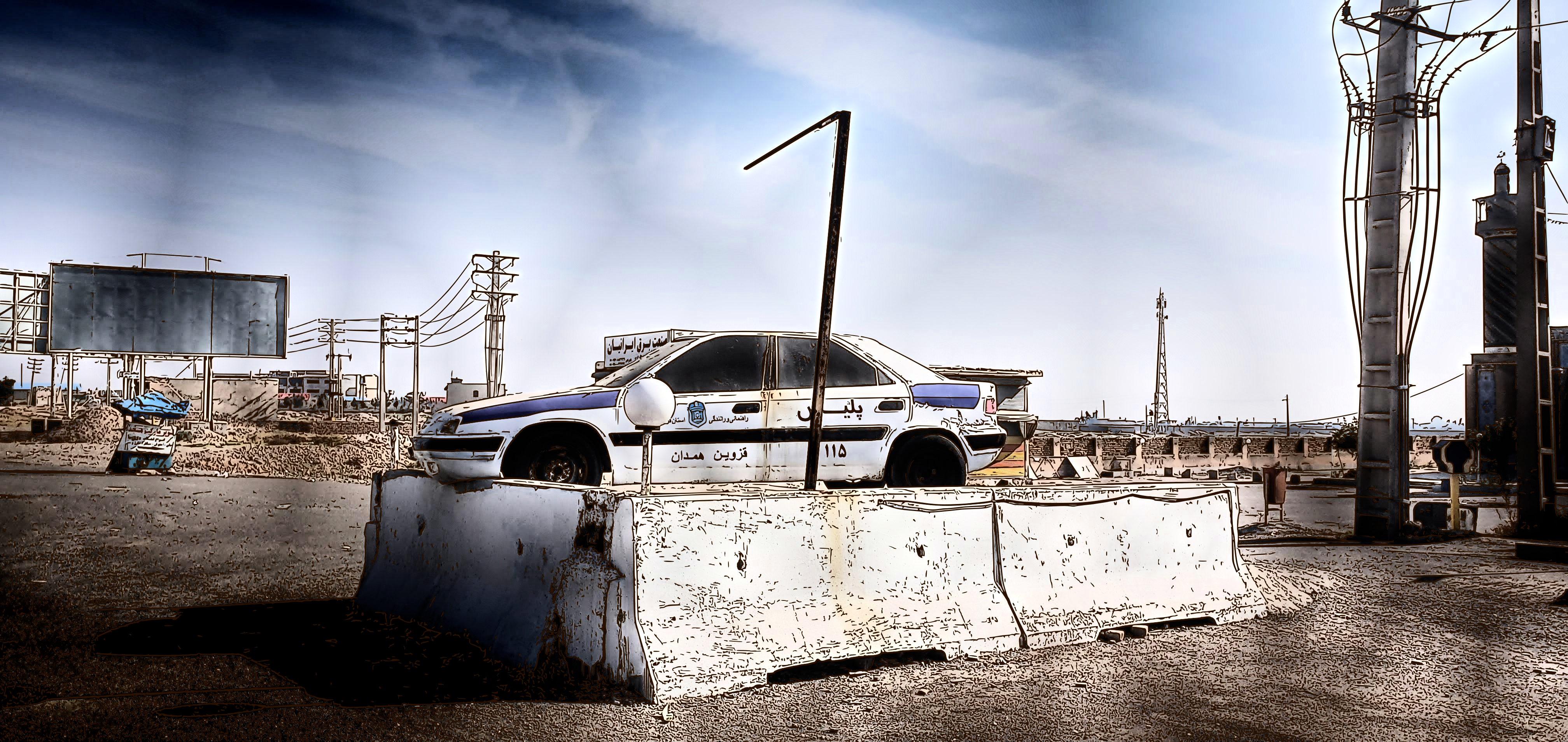 Police car abandoned in Iran as sign